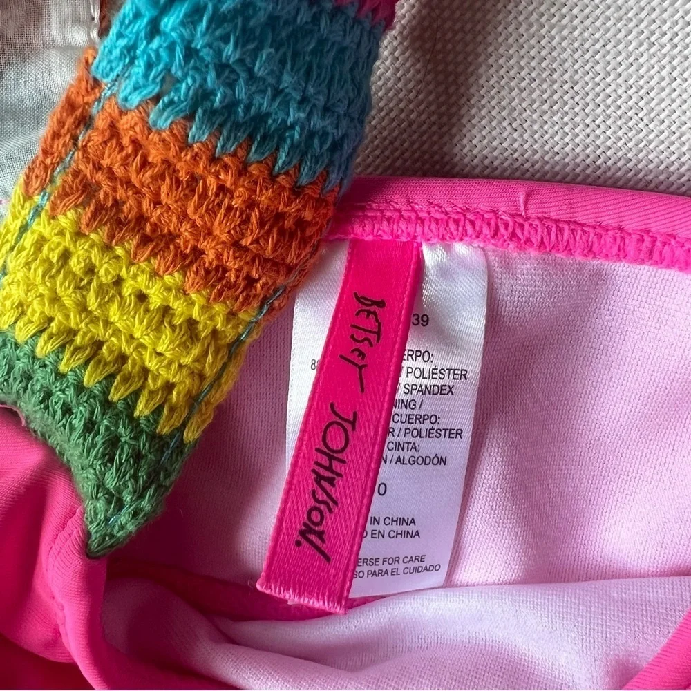 NWT Betsey Johnson Girls Swimsuit 2 Piece Size 10 Pink / Rainbow Ruffles